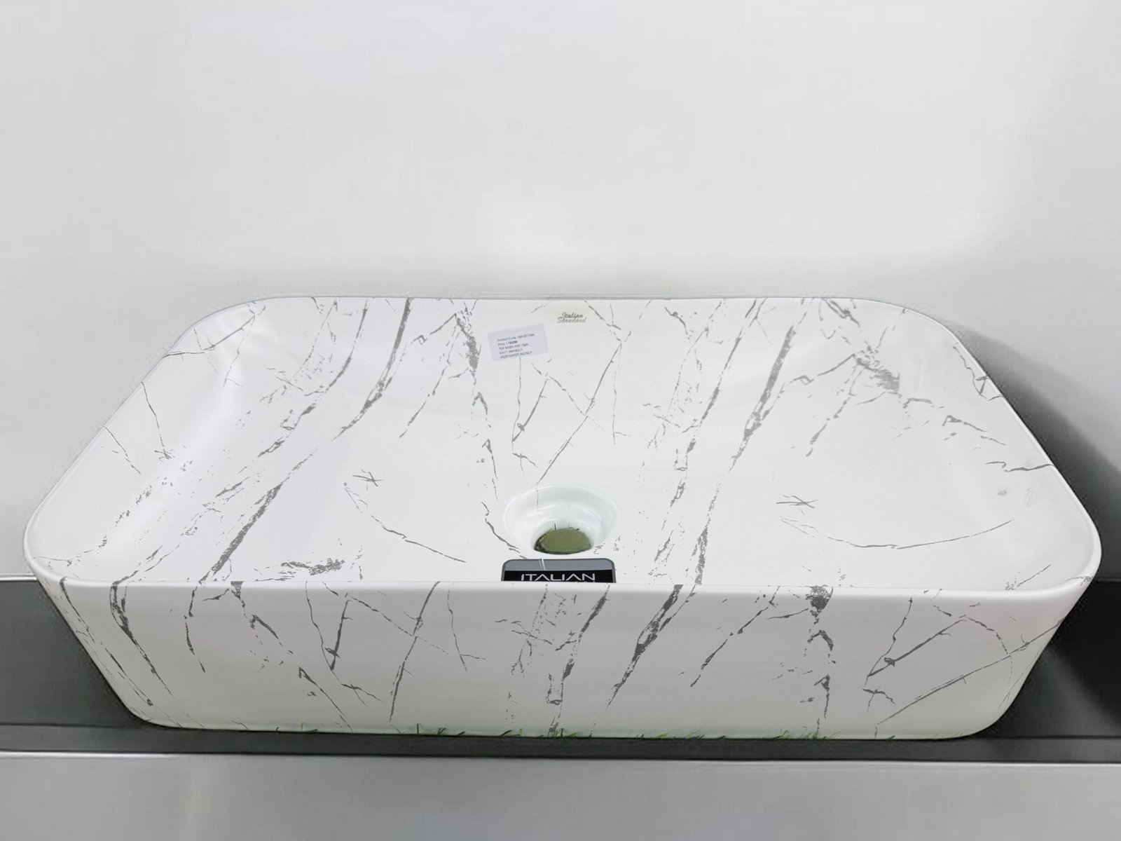 Marble-Pattern Rectangular Above-Counter Vessel Sink