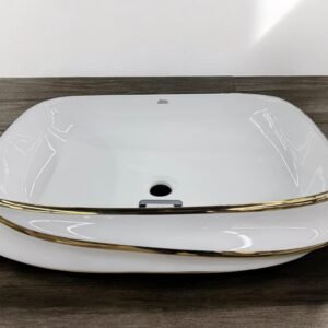 Gold-Trimmed Ceramic Vessel Sink