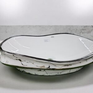 Organic-Shaped Ceramic Vessel Sink with Marble Pattern Finish
